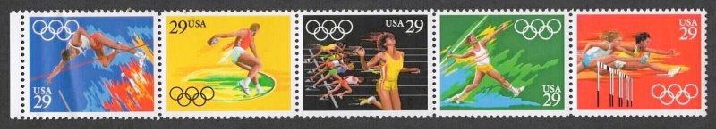 US Scott #2557a, Strip Set of 5, 1992  29¢ Summer Olympics