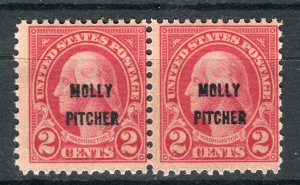 USA; 1928 early MOLLY PITCHER Optd. on 2c. Mint MNH Pair