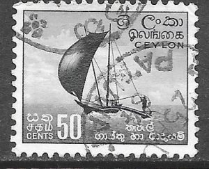 Ceylon 324: 50c Outrigger Fishing Canoe, used, F-VF