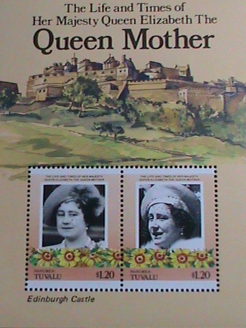 TUVALU-THE LIFE TIMES OF QUEEN MOTHER- ELIZABETH-EDINBURGH CASTLE MNH-S/S-VF