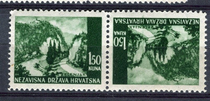 CROATIA; 1940s early WWII pictorial issue Mint MNH TETE-BECHE PAIR, 1.50k