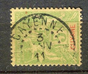 FRENCH COLONIES; GUYANE 1890s early Tablet type used 5c. value + Postmark