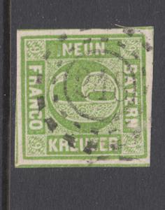 Bavaria Sc 6 used. 1850-58 9kr yellow green Numeral, 248 open Millwheel cancel