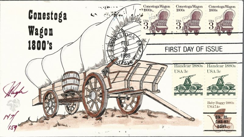 Beautiful Pugh Painted Conestoga Wagon Coil FDC -only 159 created...