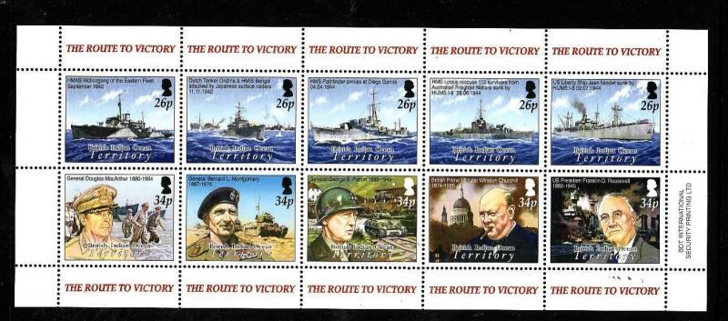 BIOT-Sc#304-unused NH sheet-End of WWII-Ships-Churchill-Montgomery-2005-
