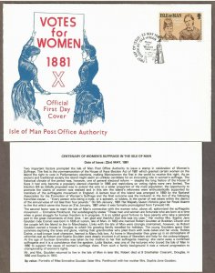 Isle of Man # 197 , Women's Suffrage Centenary FDC - I Combine S/H