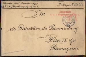 Austria 1915 WWI Air Force Fliegerkomp 2 FPA320 Feldpost Cover 82216