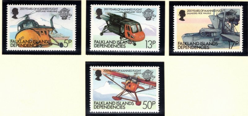 FALKLAND DEPENDENCIES 1983 Flight Bicentenary; Scott 1L80-83, SG 113-16; MNH