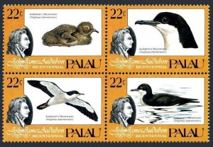 Palau 63-66a block,MNH.Michel 65-68. John Audubon's birds 1985.Shearwater.