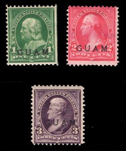 MOMEN: US STAMPS GUAM #1-3S-E SPECIMEN MINT OG H LOT #84192*