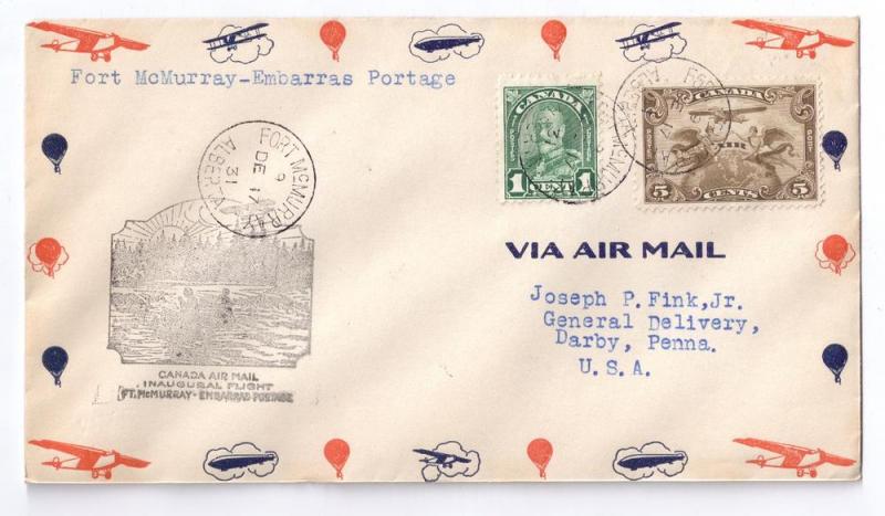 Canada FFC Fort McMurray to Embarras Portage 1931 Airmail e