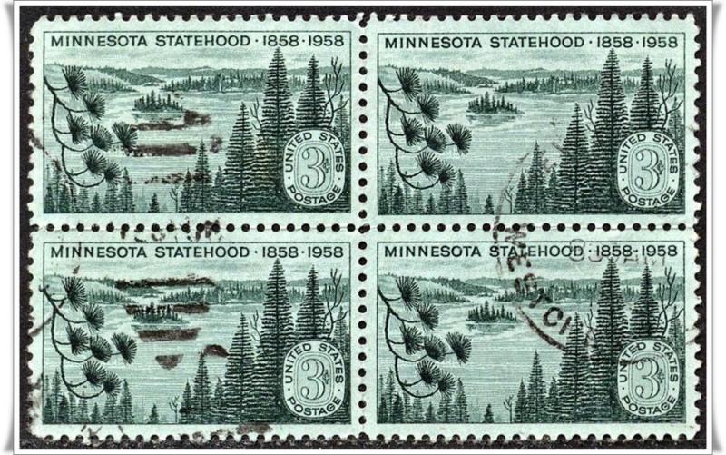 ♦SC#1106 3¢ Minnesota Statehood Block of Four (Used)