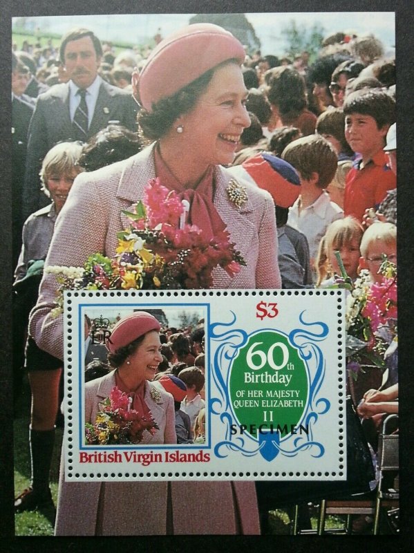 British Virgin Island 60th Birthday Queen 1986 (ms) MNH *SPECIMEN Rare