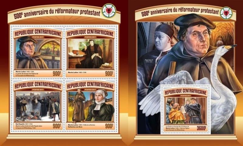 Z08 CA17113ab CENTRAL AFRICA 2017 500 Years Reformation Martin Luther MNH ** Pos