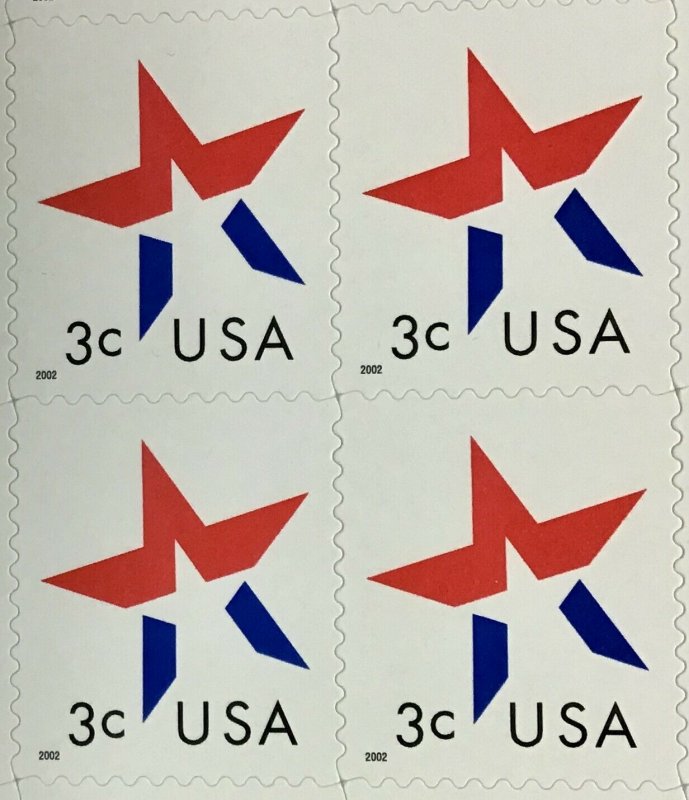 3613  3 Cent Star, date in lower Left.   MNH 3 Cent sheet of 50.   2002