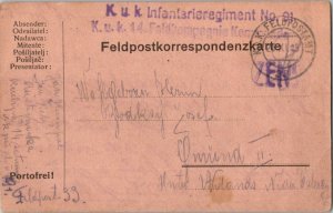 Austria Soldier's Free Mail 1915 K.K. Feldpostamt Feldpostcard to Gmund.  Vio...