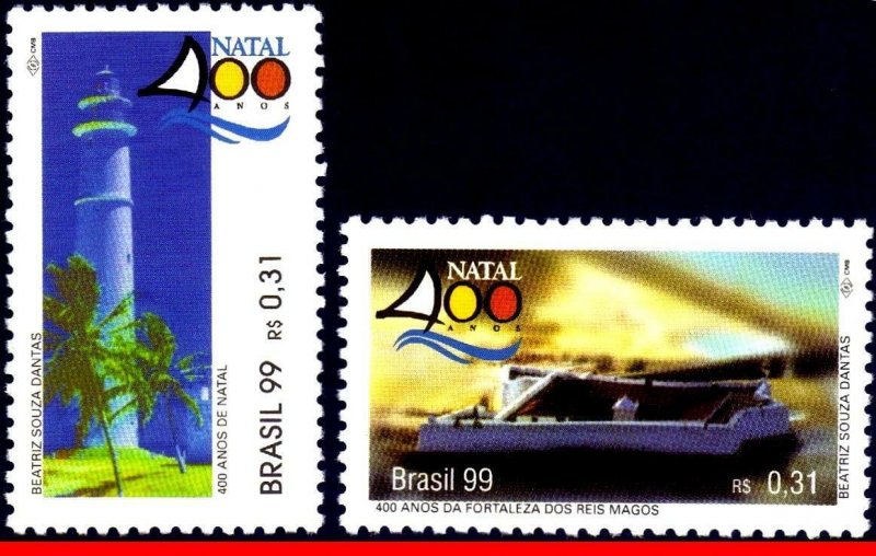 2704-05 BRAZIL 1999 NATAL, FORTALEZA, LIGHTHOUSES, FORTRESS, MI# 2923-24, MNH