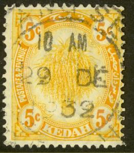 MALAYA KEDAH 1921-36 5c SHEAF OF RICE Issue Scott 30 VFU