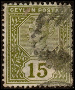 Ceylon 136 - Used - 15c Queen Victoria (1886) (cv $2.40)