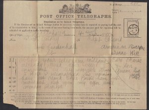 UK GB 1874 PO TELEGRAPH BRISTOL JA.3.74 DATED STAMP OF DELIVERING OFFICE FROM