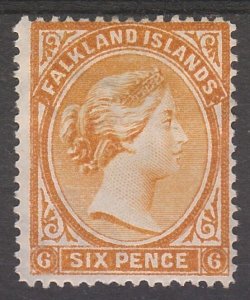 FALKLAND ISLANDS 1891 QV 6D WMK CROWN CA REVERSED