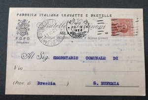 Italy 1924 30c red brown Postcard cancelled from Milano to Brescia