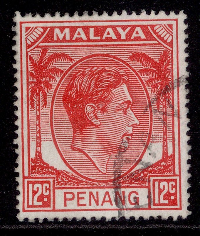 MALAYSIA - Penang GVI SG12, 12c scarlet, FINE USED. Cat £17.