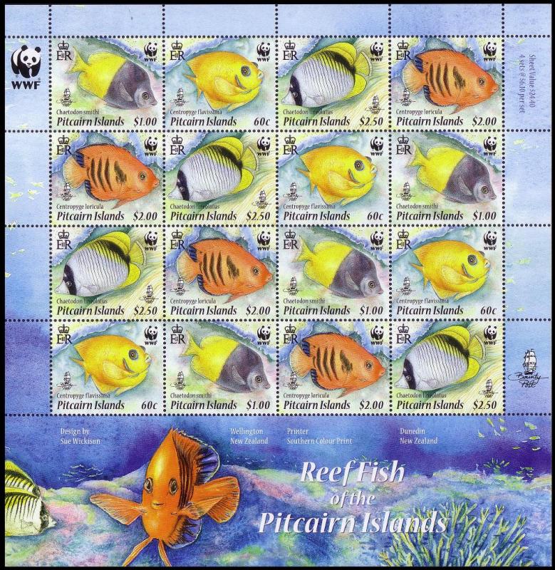 Pitcairn WWF Coral Reef Fish Sheetlet of 4 sets SG#807-810 MI#805-808 SC#705a-d