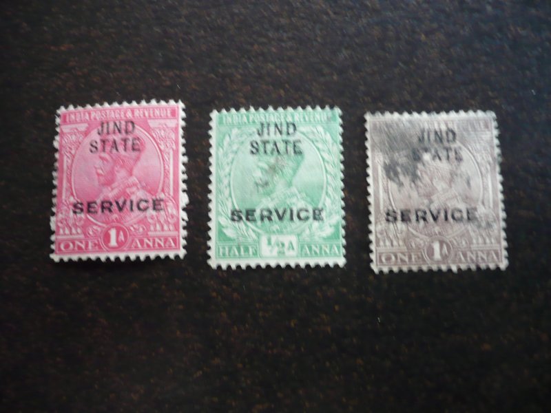 Stamps - Jind State - Scott# O26, O27, O34 - MH & Used Partial Set of 3 Stamps