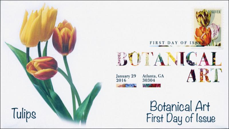 2016, Botanical Art, FDC, Digital Color Postmark, Tulips, 16-026