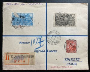 1927 St Laurent French Guiana Cover To Triest Italy Sc#84