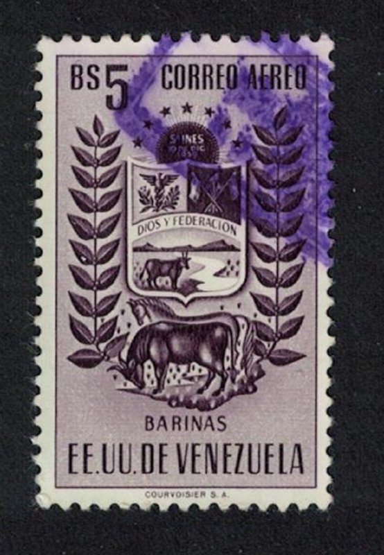 Venezuela State of Barinas Cow Horse Cattle Airmail 5Bs 1954 Canc SC#C525