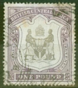 B.C.A Nyasaland 1897 1 Black & Dull Purple SG51 Fine Used