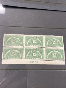 US QE2 Special Handling 15C Plate Block Of 6 Extra Fine Mint Never Hinged