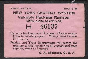Valuable Package Register - New York Central