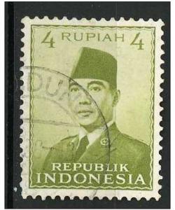 Indonesia 1951 - Scott 392A used - 4r, President Sukarno 