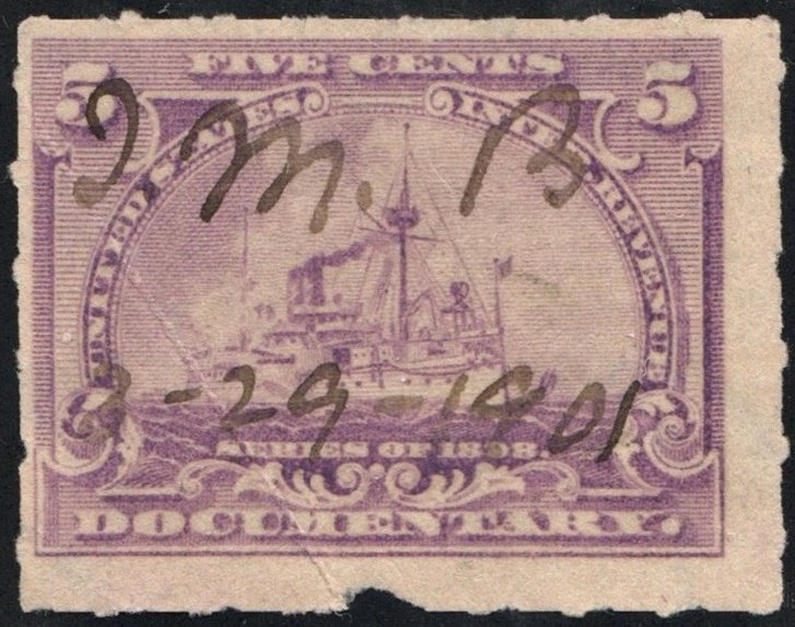 R167 5¢ Documentary Stamp (1898) Used/Fault