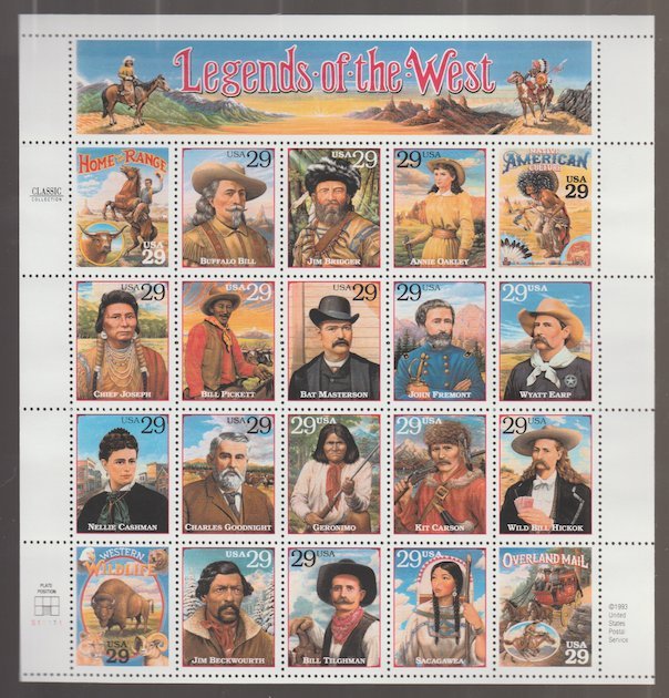 U.S. Scott #2869 Legends of the West Stamps - Mint NH Sheet - BM Plate