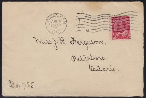 Canada - 1903 - Scott #90 - used on cover - OTTAWA - PETERBOROUGH