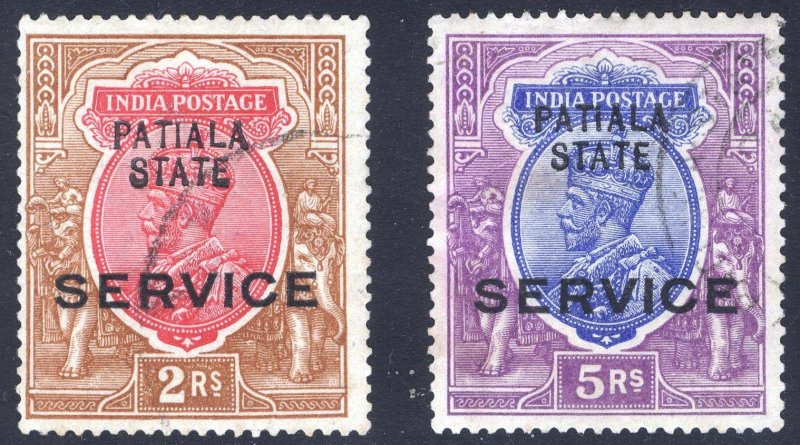 India Patiala 1926 2r-5r GV Official Scott O36-O37 SG O44-O45 VFU Scott Cat $110