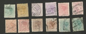 NEW ZEALAND - 12 USED OLD STAMPS - 1882.