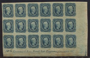 Confederate States 12d Plate Block of 18 Stamps (CSA Handbook 12-KB-ia) LV6444