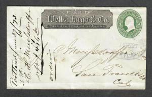 Wells Fargo+Co Portland Oregon Blue Oval Cancel 1873 Cover