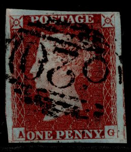 GB QV SG8, 1d red-brown, FINE USED. Cat £35. AG 