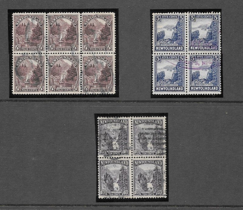 Newfoundland VERY Scarce Used Blocks - 1924 Pictorial issue selection