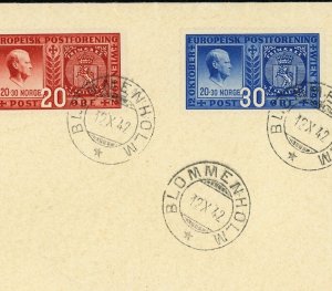 Norway #253-254 European Postal Congress FDC 1942 First Day Issue Cover WWII