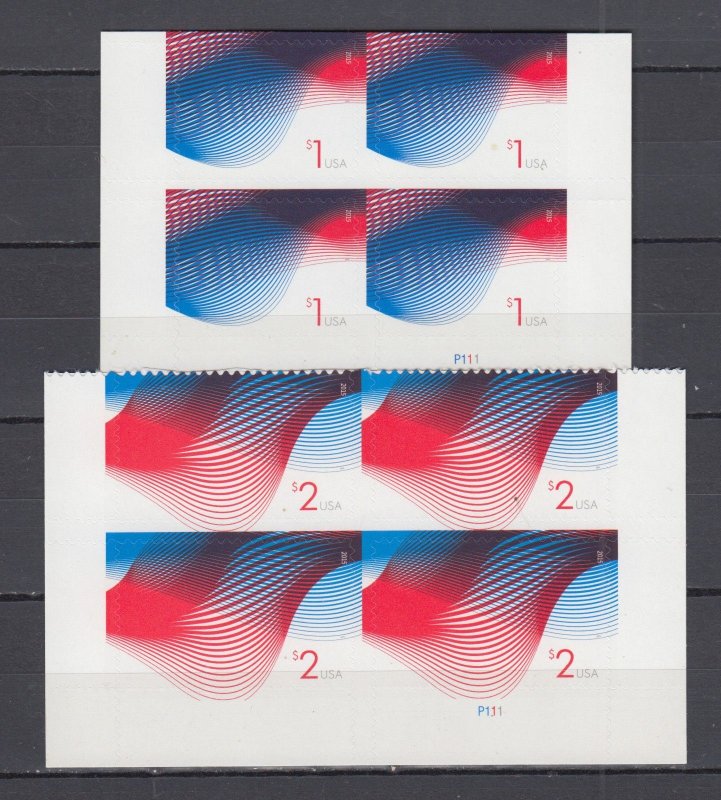 (F) USA #4953-54 Patriotic Wave Full Set Plate Blocks x4 MNH