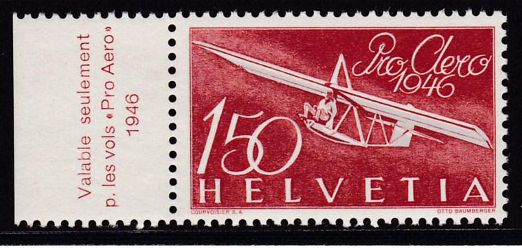 Switzerland 1946 1.50fr Airmail Zoegling Training Glider  VF/NH