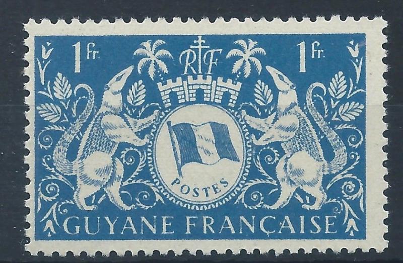 FRENCH GUIANA 1945 SG203 1f - blue Arms of French Guiana Mint MNH