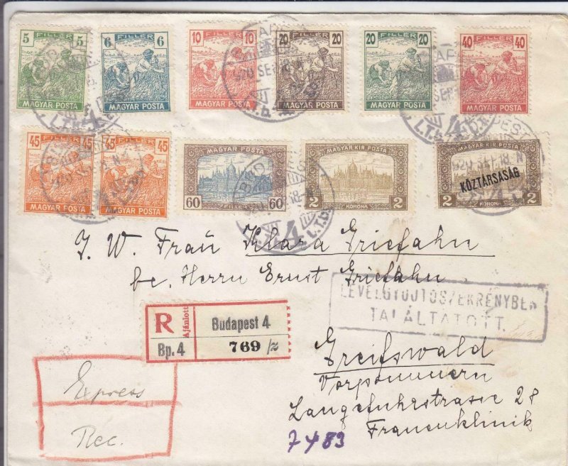 1920, Budapest, Hungary to Greifswald, Germany, See Remark (24401)